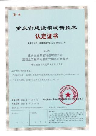 重慶市建設(shè)領(lǐng)域新技術(shù)認定證書
